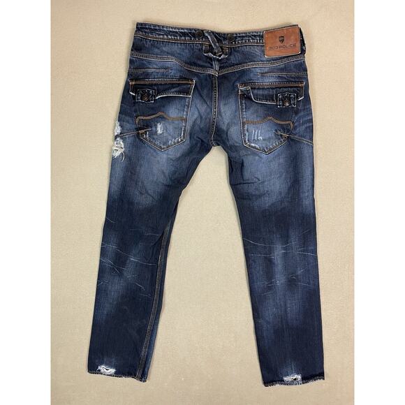 883 Police Jeans Mens 32 Blue‎ Black Motello Distressed Straight Leg Slim Fit - Picture 15 of 16